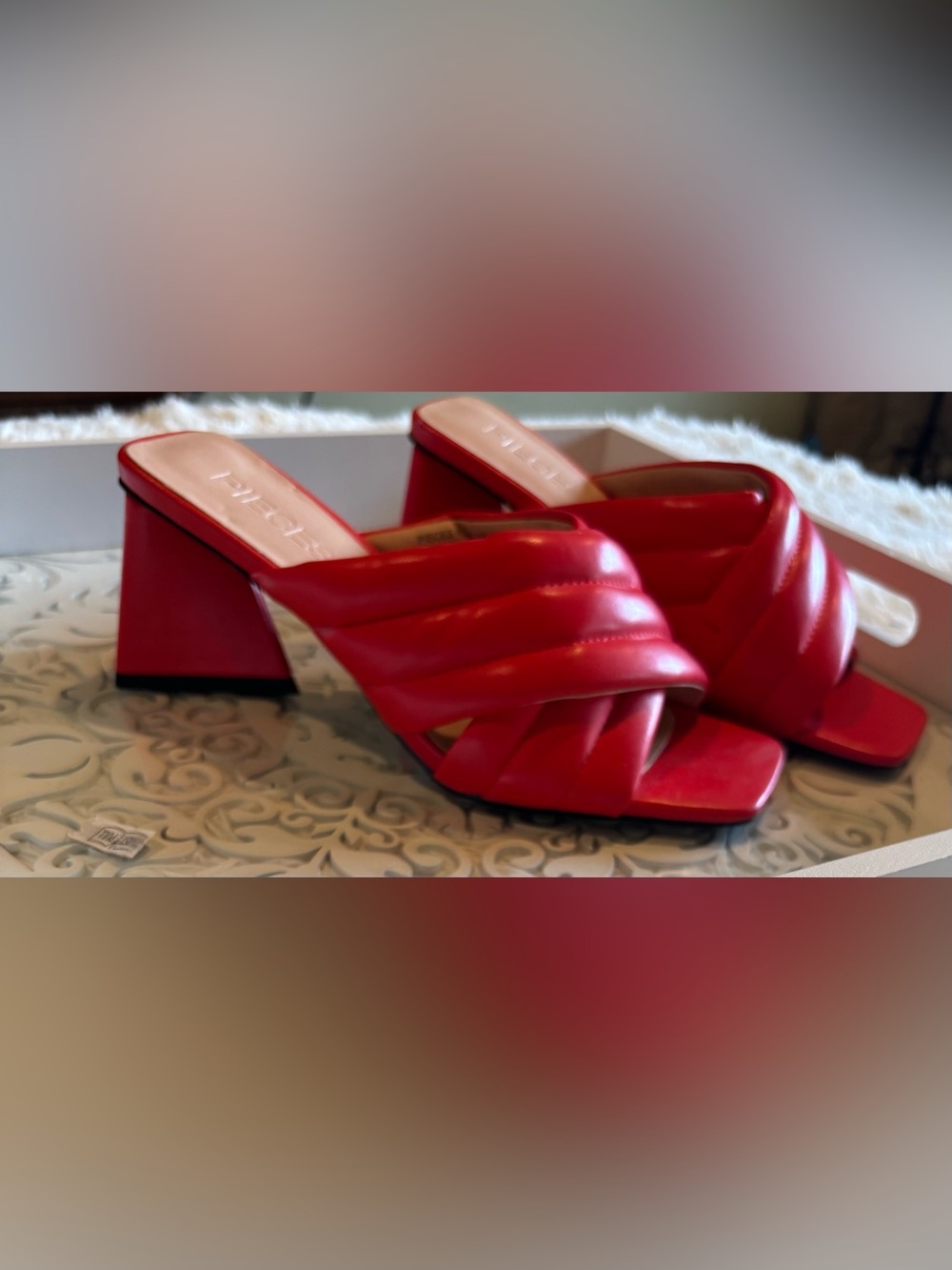 Red Quilted Slide Heels - Women's Fashion Sandals